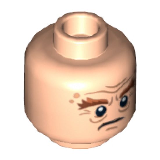 Minifigure, Head Dual Sided LotR Bushy Brown Eyebrows, Wrinkles, Scowling / Battle Rage Pattern (Gloin) - Hollow Stud