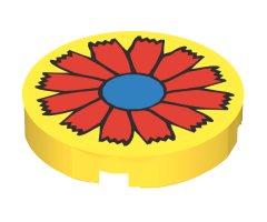 Tile, Round 2 x 2 with Scala Red Flower and Blue Center Pattern