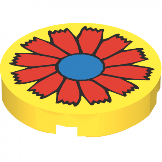 Tile, Round 2 x 2 with Scala Red Flower and Blue Center Pattern