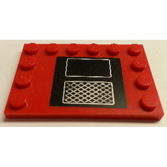 Tile, Modified 4 x 6 with Studs on Edges with Silver Roof Grille and Hatch on Black Background Pattern (Sticker) - Set 8184