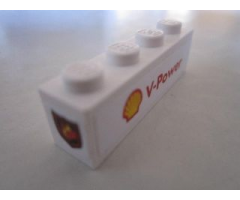 Brick 1 x 4 with Fire Logo Badge on End and Shell Logo and 'V-Power' on White Background Pattern (Stickers) - Set 8673