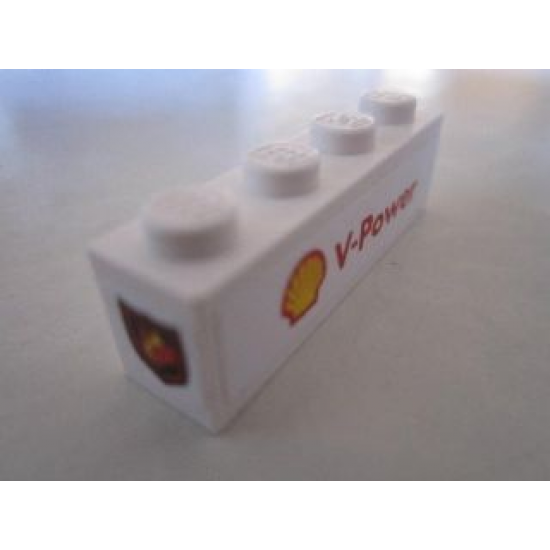 Brick 1 x 4 with Fire Logo Badge on End and Shell Logo and 'V-Power' on White Background Pattern (Stickers) - Set 8673