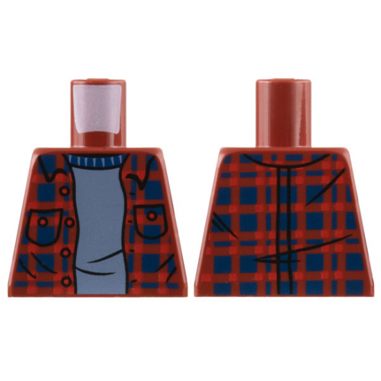 Torso Plaid Flannel Shirt with Dark Blue Stripes over Light Bluish Gray Sweater Pattern