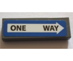 Tile 1 x 3 with Black 'ONE WAY' in White Arrow on Blue Background Pattern (Sticker) - Set 75827