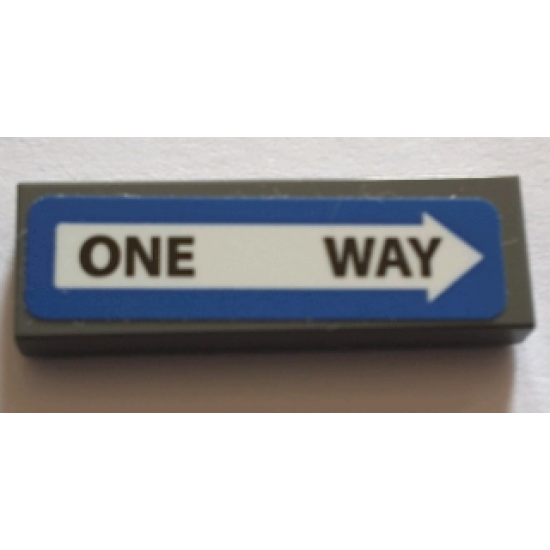 Tile 1 x 3 with Black 'ONE WAY' in White Arrow on Blue Background Pattern (Sticker) - Set 75827