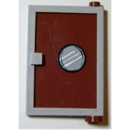 Door 1 x 4 x 5 Right with Reddish Brown Glass with Porthole Pattern (Sticker) - Set 4981