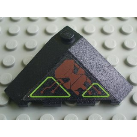 Wedge 4 x 4 (Slope 18 Corner) with Dark Red and Lime Circuitry and Skull Pattern (Sticker) - Set 7707