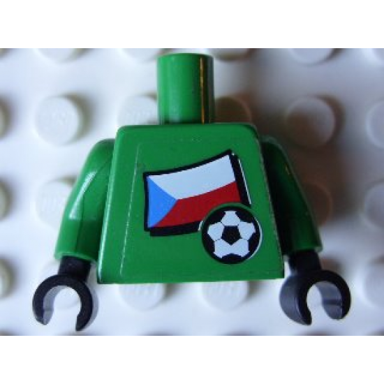 Torso Soccer Czech Goalie, Czech Flag Sticker Front, White Number Sticker Back (specify number in listing) / Green Arms / Black Hands