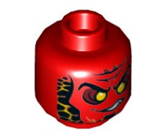 Minifigure, Head Alien with Black Eyebrows, Yellow Eyes, Orange Scales on Front and Back Pattern - Hollow Stud
