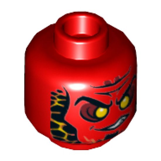 Minifigure, Head Alien with Black Eyebrows, Yellow Eyes, Orange Scales on Front and Back Pattern - Hollow Stud