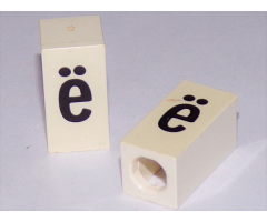 Tile, Modified 1 x 2 x 5/6 with Stud Hole in End and Black 'ë' Lower Case Pattern