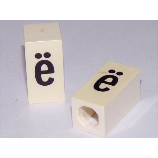 Tile, Modified 1 x 2 x 5/6 with Stud Hole in End and Black 'ë' Lower Case Pattern