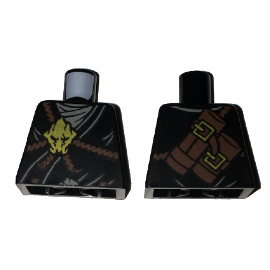 Torso Ninjago Brown Rope, Gold Medallion and Gray Undershirt Front, Scabbards on Back Pattern