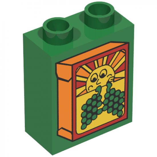 Duplo, Brick 1 x 2 x 2 with Box with Sun and Grapes Pattern