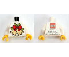 Torso Kladno with Bells and Bow on Front, 'PF 2018' and Lego Logo on Back Pattern / White Arms / Yellow Hands