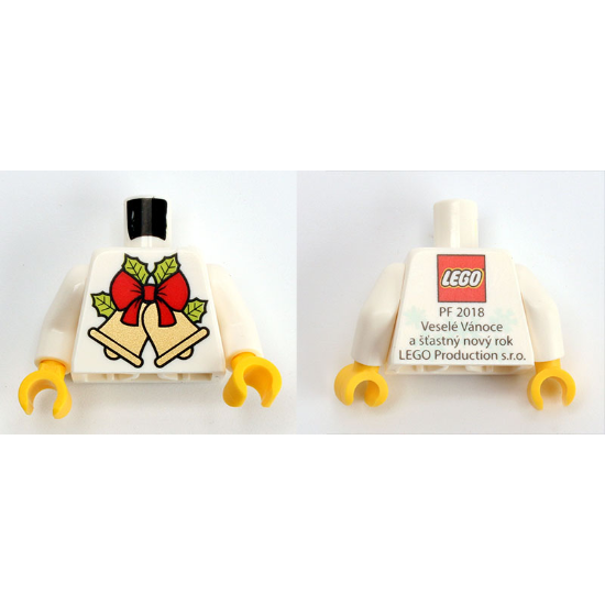 Torso Kladno with Bells and Bow on Front, 'PF 2018' and Lego Logo on Back Pattern / White Arms / Yellow Hands