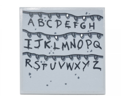 Tile 6 x 6 with Bottom Tubes with Black Alphabet Letters and Christmas Lights on Light Bluish Gray Background Pattern (Sticker) - Set 75810