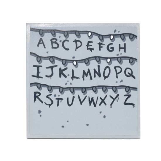 Tile 6 x 6 with Bottom Tubes with Black Alphabet Letters and Christmas Lights on Light Bluish Gray Background Pattern (Sticker) - Set 75810