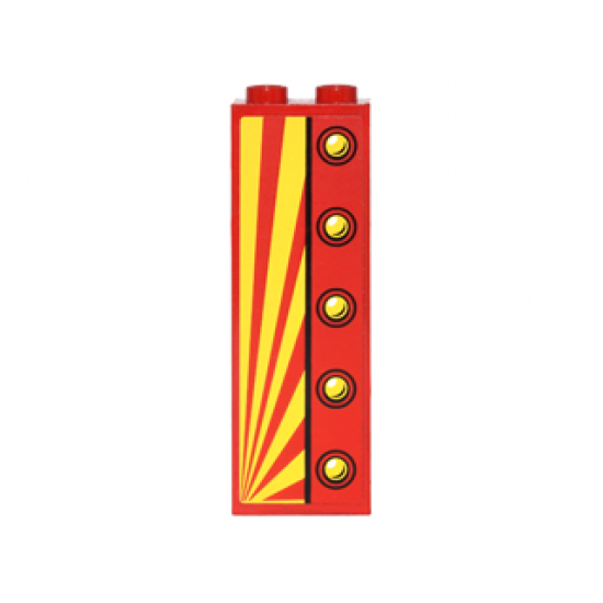 Brick 1 x 2 x 5 with Red and Yellow Perspective View and 5 Yellow Buttons Pattern Model Left Side (Sticker) - Set 6857