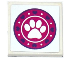 Tile 2 x 2 with Dark Purple Hearts, White Paw Print and Dots in Magenta Circle Pattern (Sticker) - Set 41124