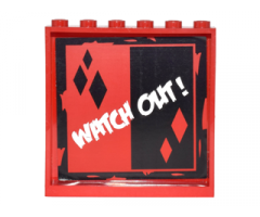 Panel 1 x 6 x 5 with Red and Black Sides and Diamonds and White 'WATCH OUT!' Pattern (Sticker) - Set 6857