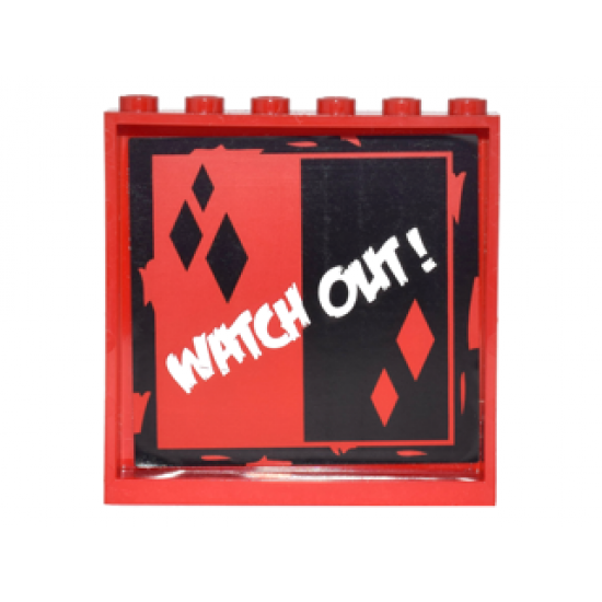 Panel 1 x 6 x 5 with Red and Black Sides and Diamonds and White 'WATCH OUT!' Pattern (Sticker) - Set 6857