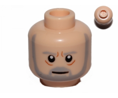 Minifigure, Head Beard with SW Gray Beard and Eyebrows, Lines under Eyes, Furrowed Brow, White Pupils Pattern - Hollow Stud