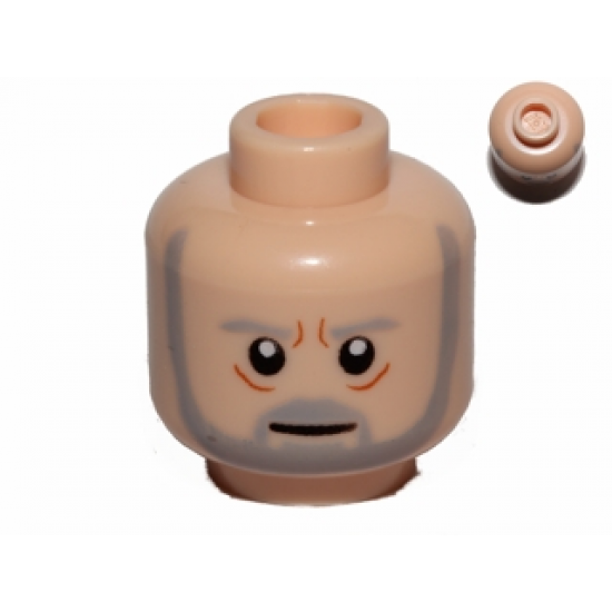 Minifigure, Head Beard with SW Gray Beard and Eyebrows, Lines under Eyes, Furrowed Brow, White Pupils Pattern - Hollow Stud