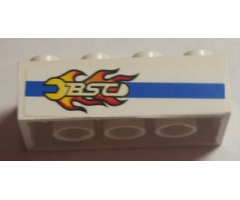 Brick 2 x 4 with Blue Line and Flaming Wrench 'BSC' Pattern Model Left Side (Sticker) - Set 8681