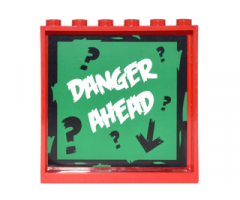 Panel 1 x 6 x 5 with Black Arrow and Question Marks on Green Background and White 'DANGER AHEAD' Pattern (Sticker) - Set 6857