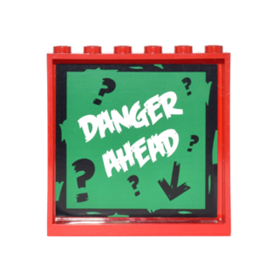 Panel 1 x 6 x 5 with Black Arrow and Question Marks on Green Background and White 'DANGER AHEAD' Pattern (Sticker) - Set 6857