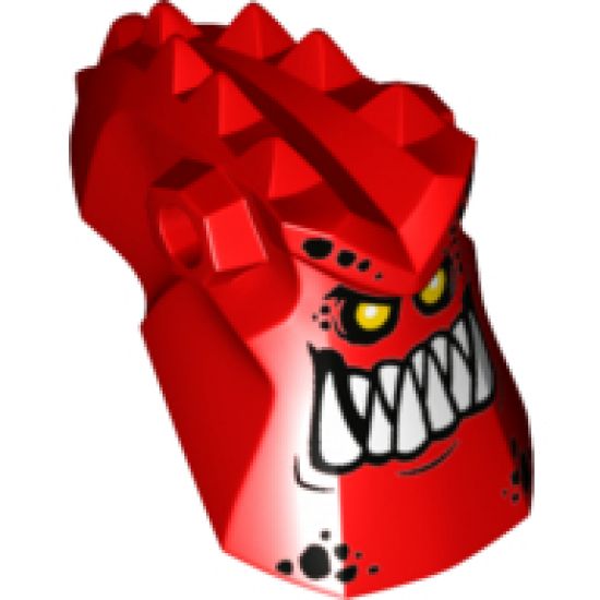 Minifigure, Head, Modified Alien with Spikes on Top and Holes on Sides with White Pointed Teeth and Bright Light Orange Eyes Pattern (Burnzie)