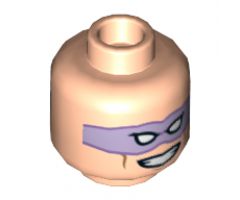 Minifigure, Head Dual Sided Lavender Eye Mask with Eye Holes, Vicious Smile / Open Mouth Corner Raised Snarl Pattern (The Riddler) - Hollow Stud