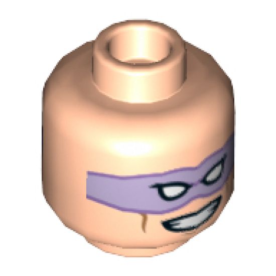 Minifigure, Head Dual Sided Lavender Eye Mask with Eye Holes, Vicious Smile / Open Mouth Corner Raised Snarl Pattern (The Riddler) - Hollow Stud