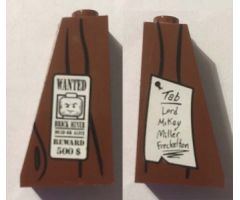 Slope 75 2 x 1 x 3 with Wood Grain and 'WANTED', 'REWARD 500 $' on Right and 'Tab Lord McKay Miller Freckelton' on Left Pattern (Stickers) - Set 70812