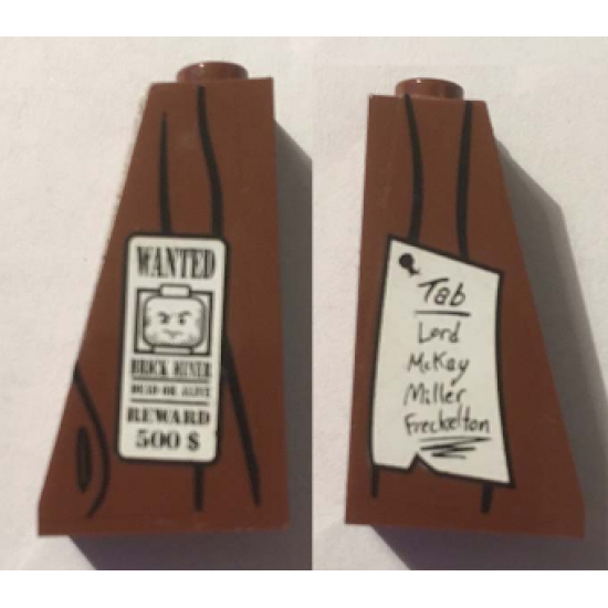 Slope 75 2 x 1 x 3 with Wood Grain and 'WANTED', 'REWARD 500 $' on Right and 'Tab Lord McKay Miller Freckelton' on Left Pattern (Stickers) - Set 70812