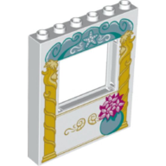 Panel 1 x 6 x 6 with Window with Bright Light Orange Pillars and Round Vase with Flowers Pattern