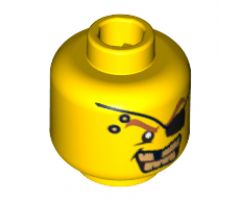Minifigure, Head Male Eyepatch, Gold Teeth, Missing Tooth Pattern - Blocked Open Stud