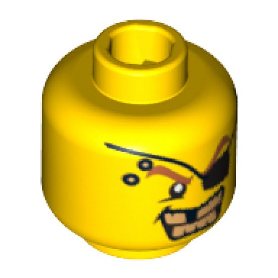 Minifigure, Head Male Eyepatch, Gold Teeth, Missing Tooth Pattern - Blocked Open Stud