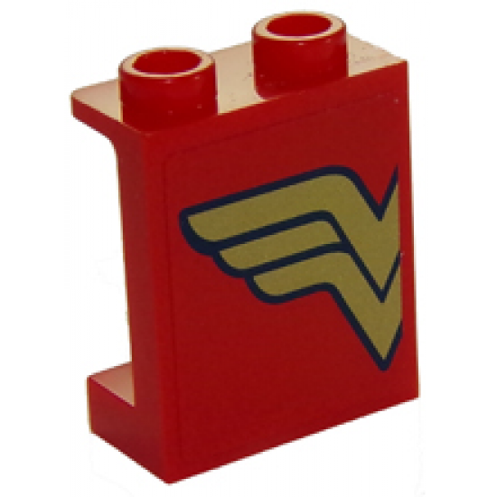 Panel 1 x 2 x 2 with Side Supports - Hollow Studs with Gold Wonder Woman Left Half Logo Pattern (Sticker) - Set 41235