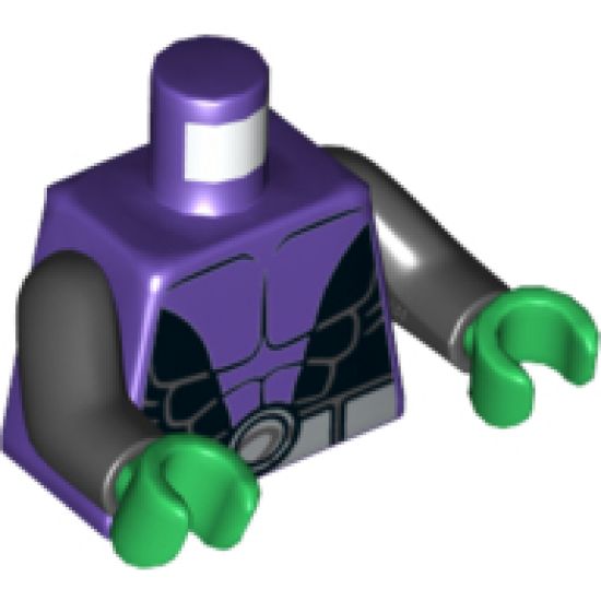 Torso Batman Muscles Outline, Open Black Shirt and Silver Belt Pattern / Black Arms / Green Hands