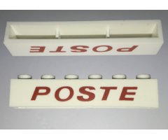Brick 1 x 6 without Bottom Tubes with Cross Side Supports with Red 'POSTE' Thin Slanted Pattern