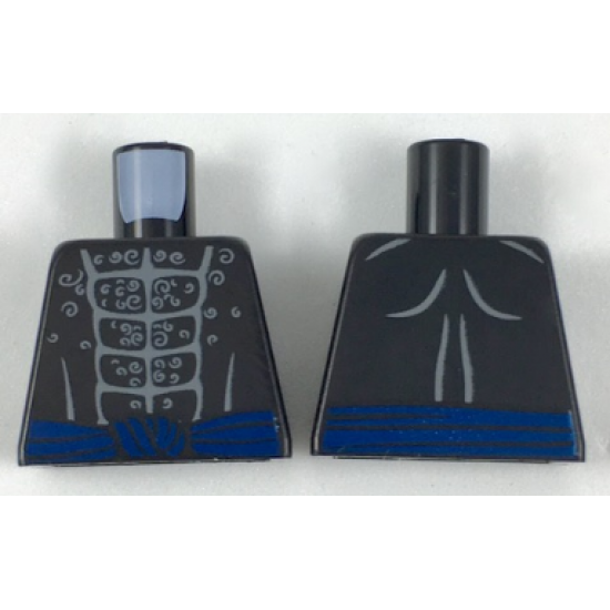 Torso Bare Chest with Muscles Outline, White Chest Hair and Blue Sash Pattern