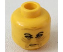 Minifigure, Head Male Angry Black Eyebrows, Brown Wrinkles Pattern - Blocked Open Stud