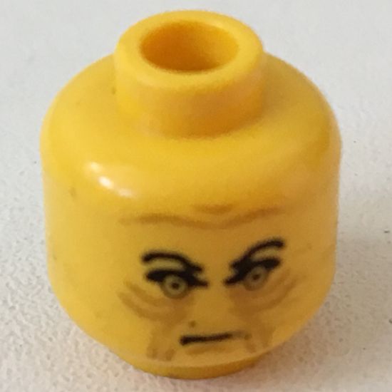 Minifigure, Head Male Angry Black Eyebrows, Brown Wrinkles Pattern - Blocked Open Stud