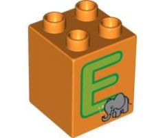 Duplo, Brick 2 x 2 x 2 with Letter E and Elephant Pattern
