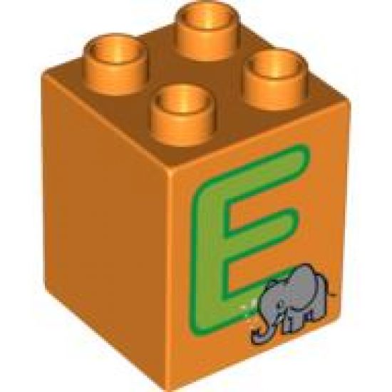 Duplo, Brick 2 x 2 x 2 with Letter E and Elephant Pattern