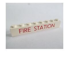 Brick 1 x 8 with Red 'FIRE STATION' Thin Pattern
