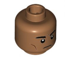 Minifigure, Head Black Eyebrows, Dark Brown Cheek Lines, Firm Expression Pattern - Hollow Stud