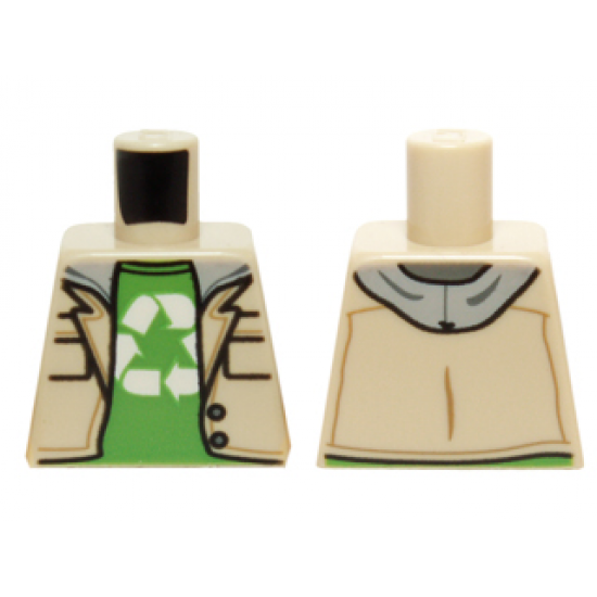 Torso Jacket over Sweatshirt with Gray Hood over Bright Green Shirt, Recycling Arrows Pattern (Leonard)